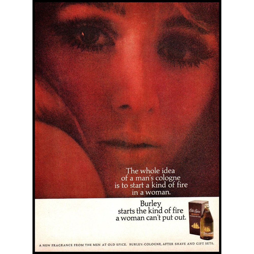 1968 Old Spice Burley Cologne for Men Vintage Print Ad Photo Woman's Face Art